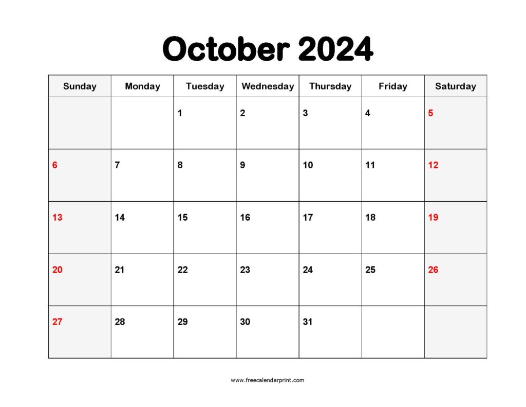 Printable Calendar 2024 October 2024 Kevyn Merilyn