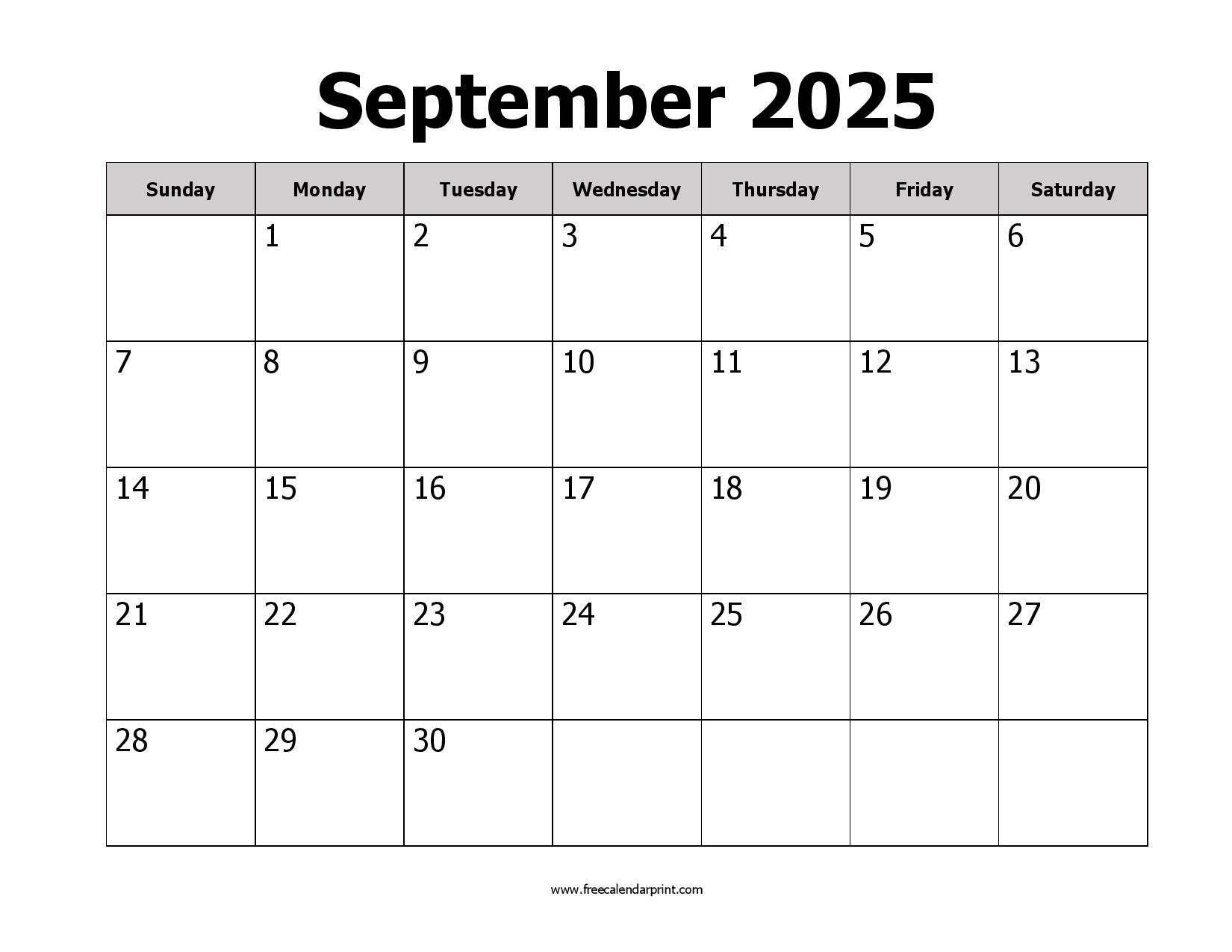 printable September 2025 calendar