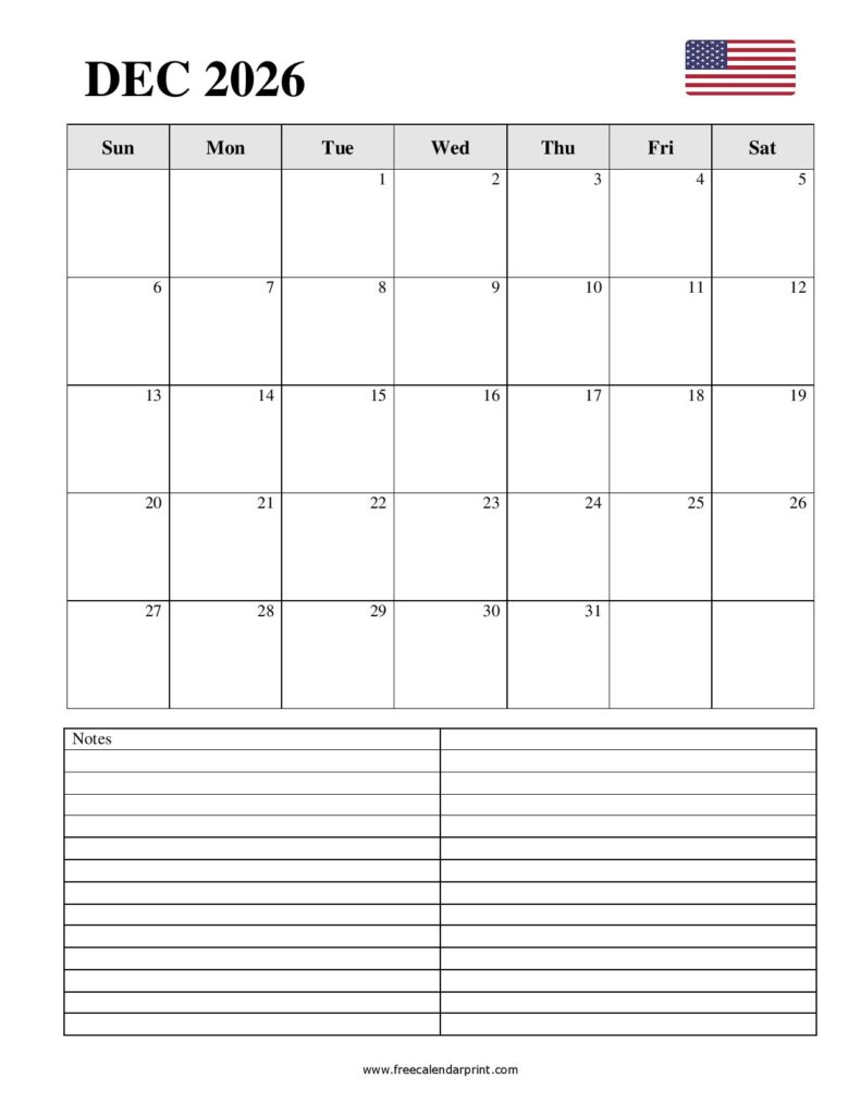 Free December Calendar 2026