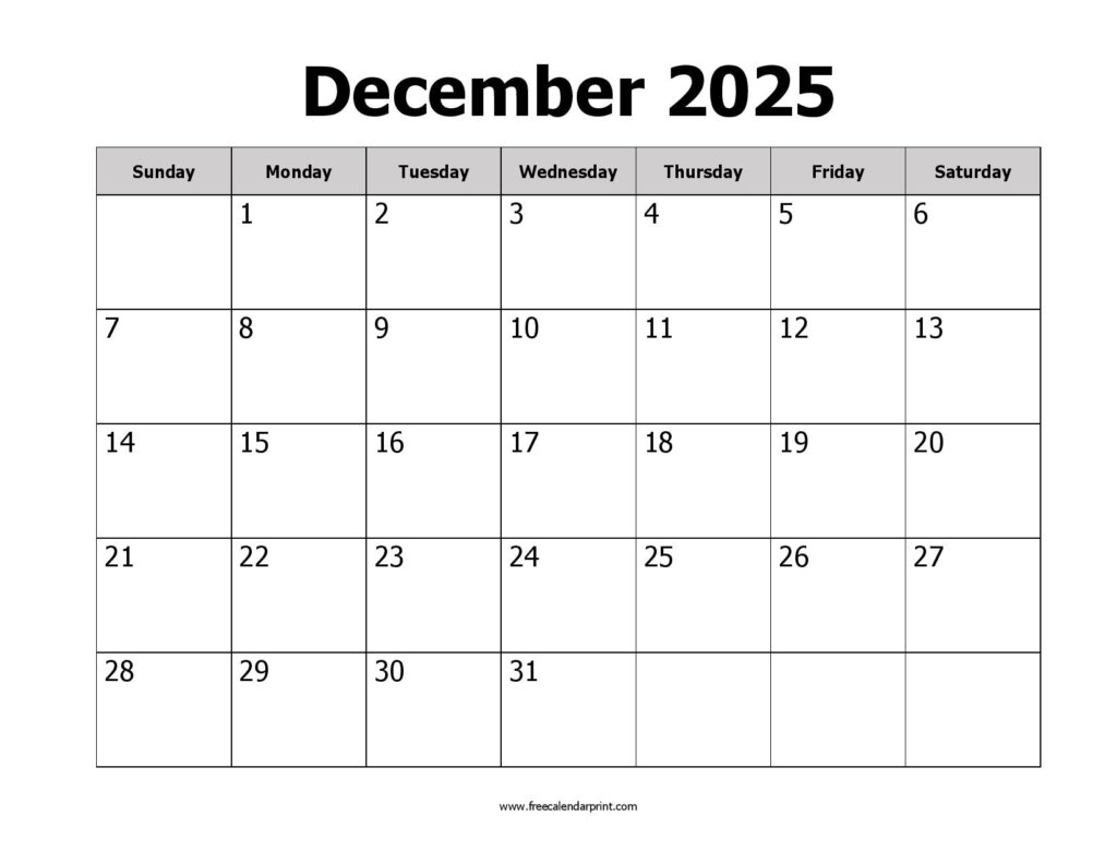 Printable Calendar December 2025
