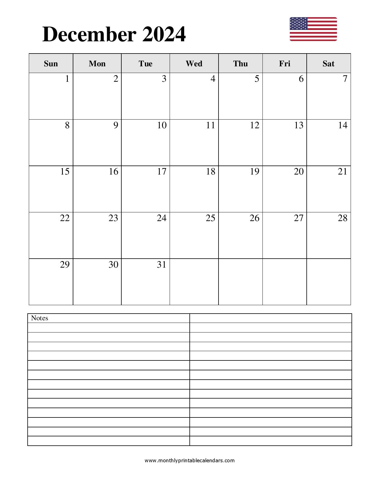 December 2024 Calendar Printable PDF Template