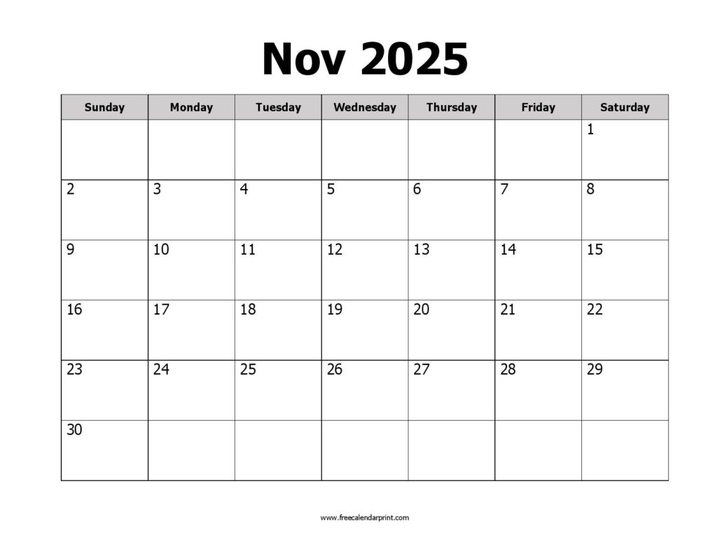 November 2025 Printable Calendar