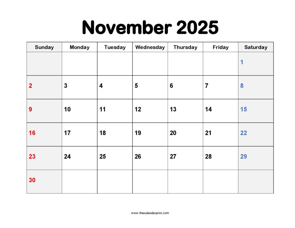 Free November Calendar 2025