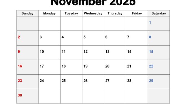November 2025 Calendar Printable PDF Template