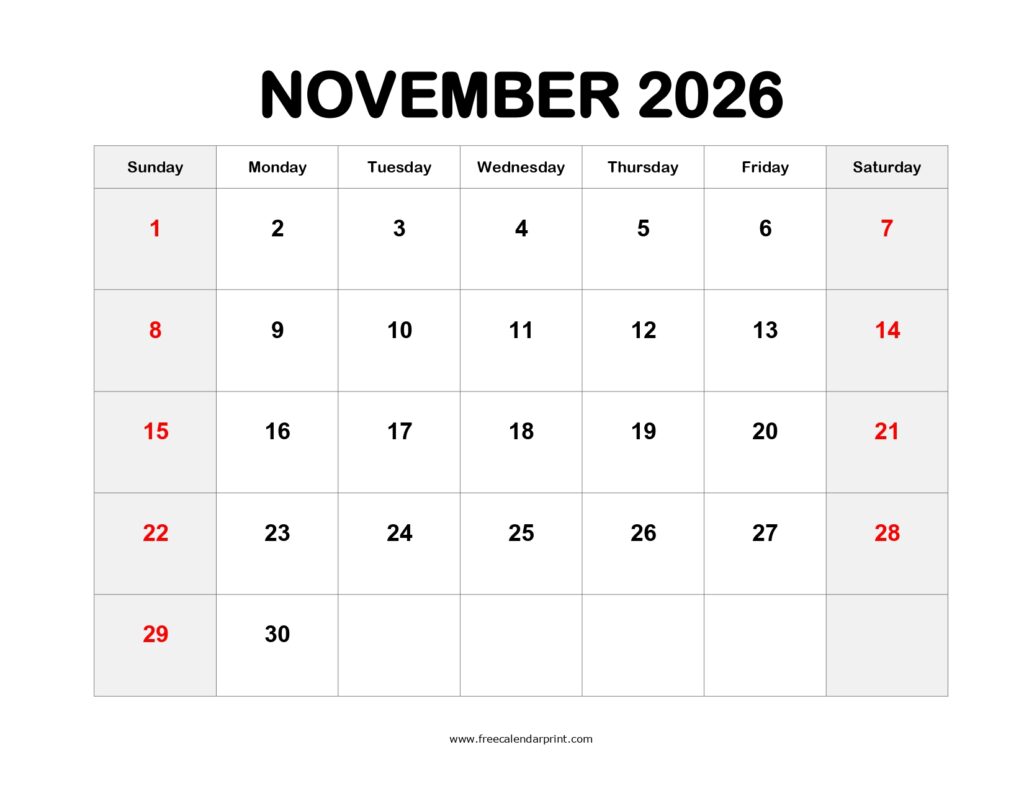 November 2026 Printable Calendar