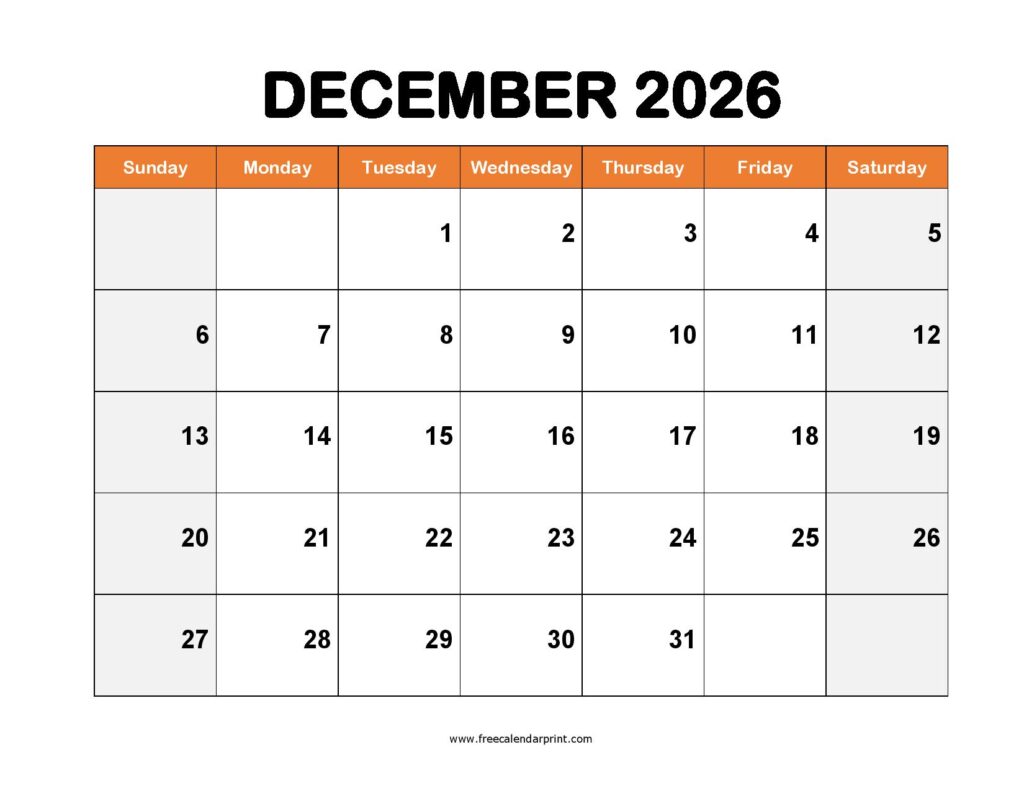 Printable Calendar December 2026