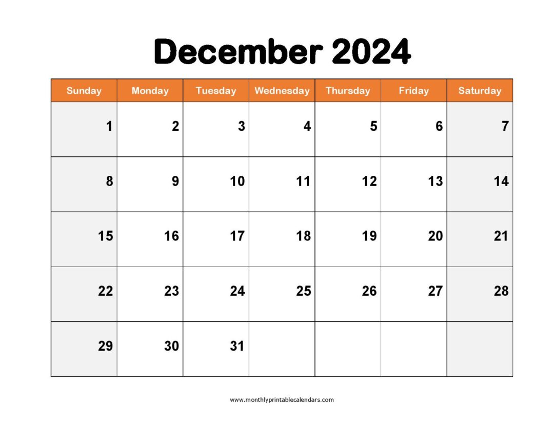 December 2024 Calendar Printable PDF Template