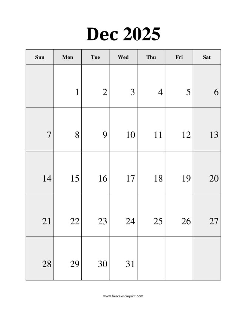 Free December Calendar 2025
