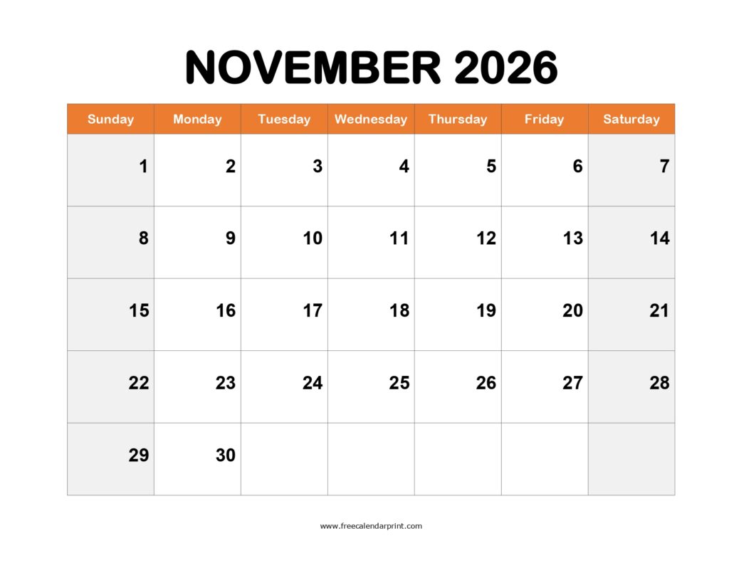 November 2026 Calendar Printable