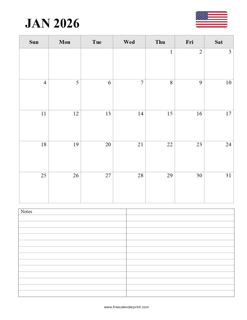 Printable Calendar January 2026