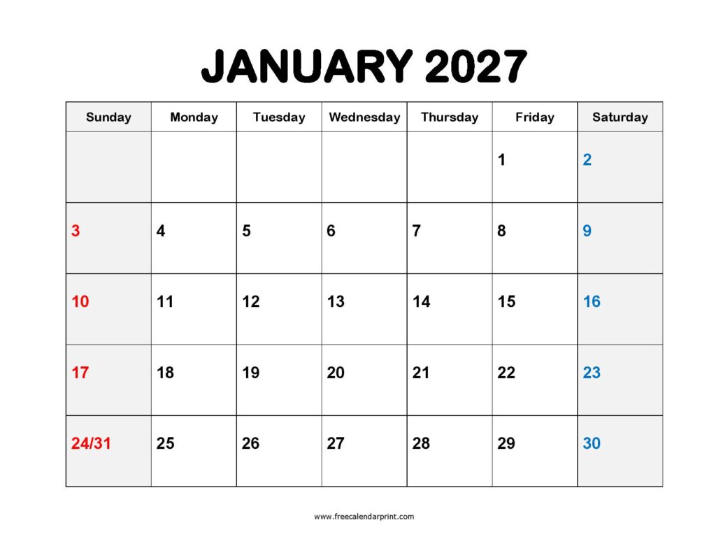 January 2027 Calendar