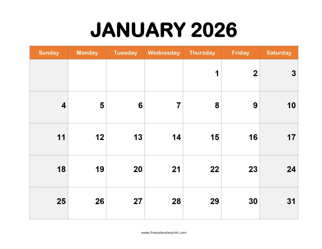 January 2026 Calendar Printable