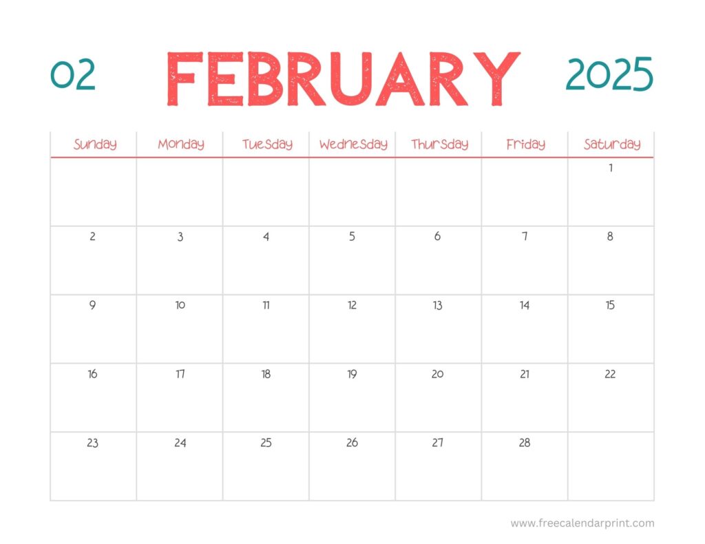 colorful February 2025 calendar