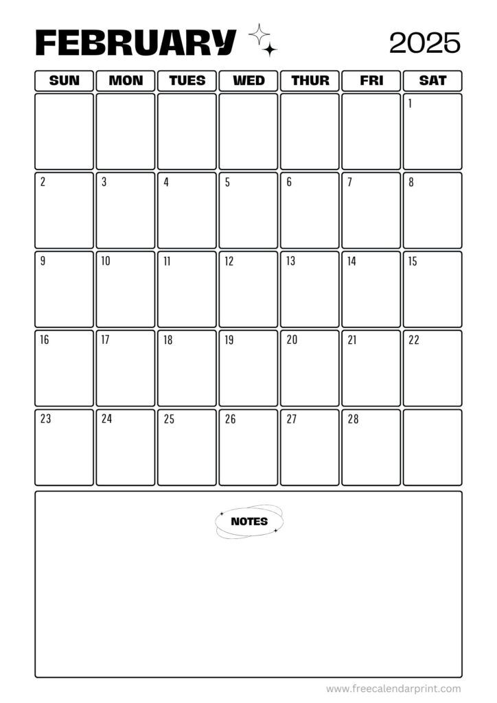 February 2025 calendar notes