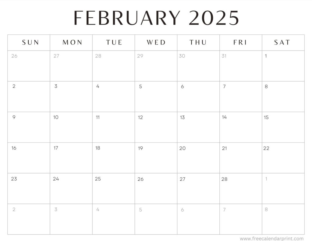 printable February 2025 calendar