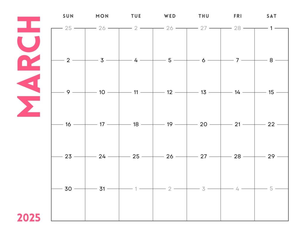 March 2025 calendar printable