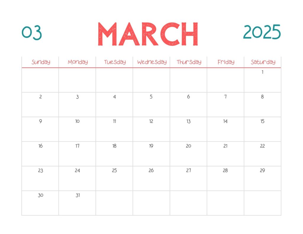 March 2025 calendar