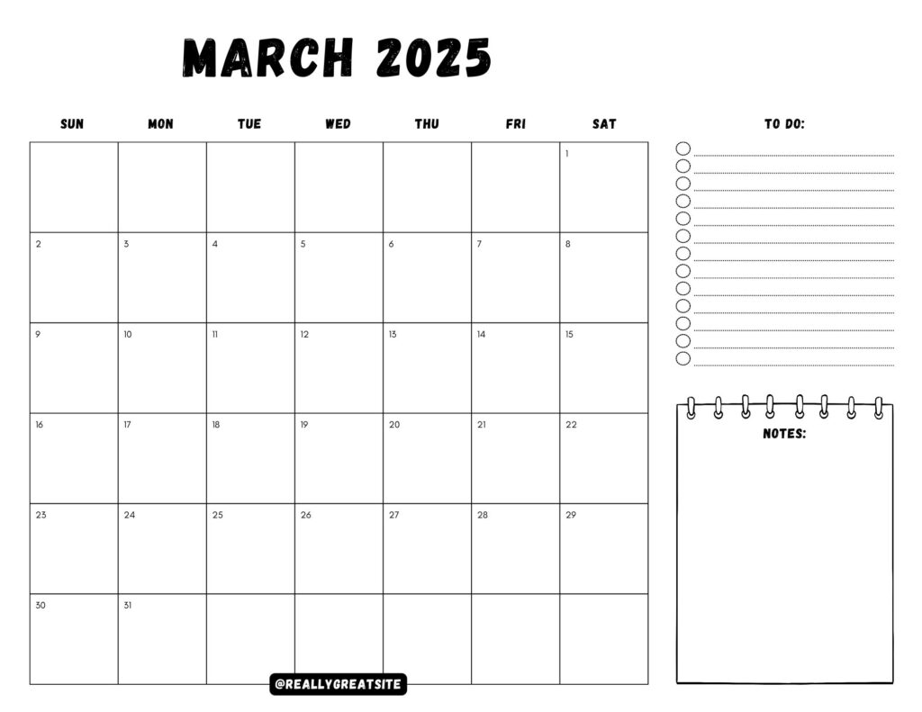 printable March 2025 calendar