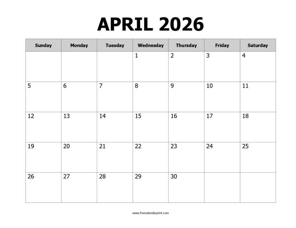 April 2026 Calendar Printable