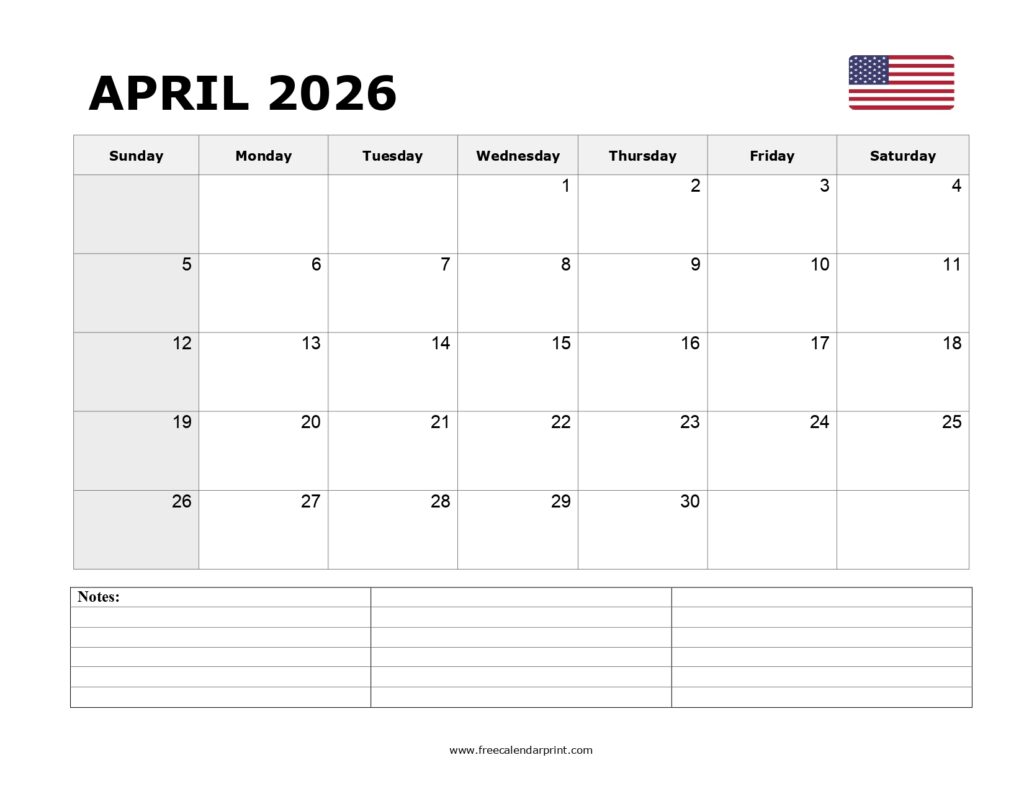 April 2026 Printable Calendar