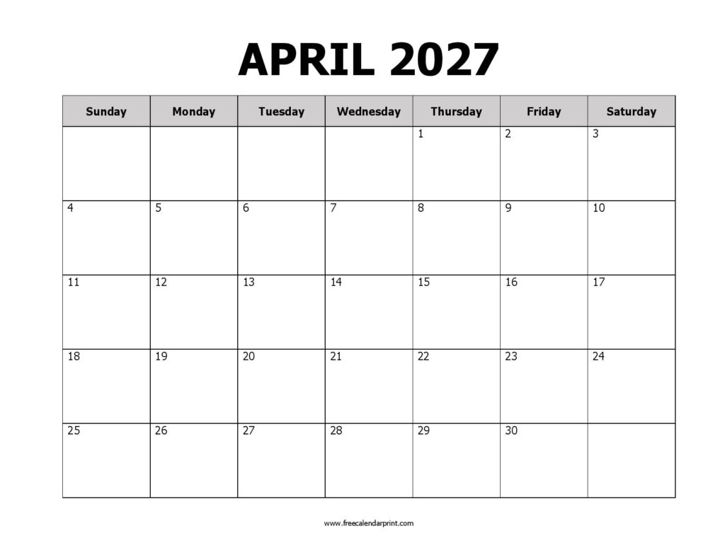 April 2027 Calendar Printable