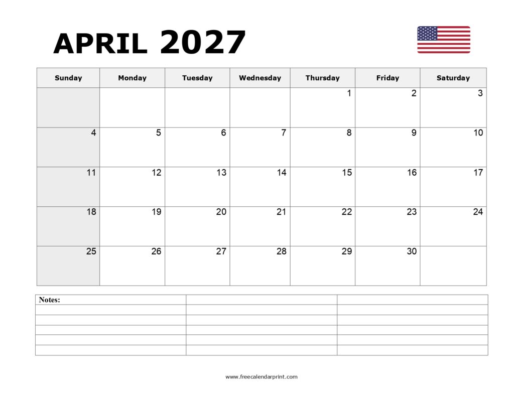 April 2027 Printable Calendar
