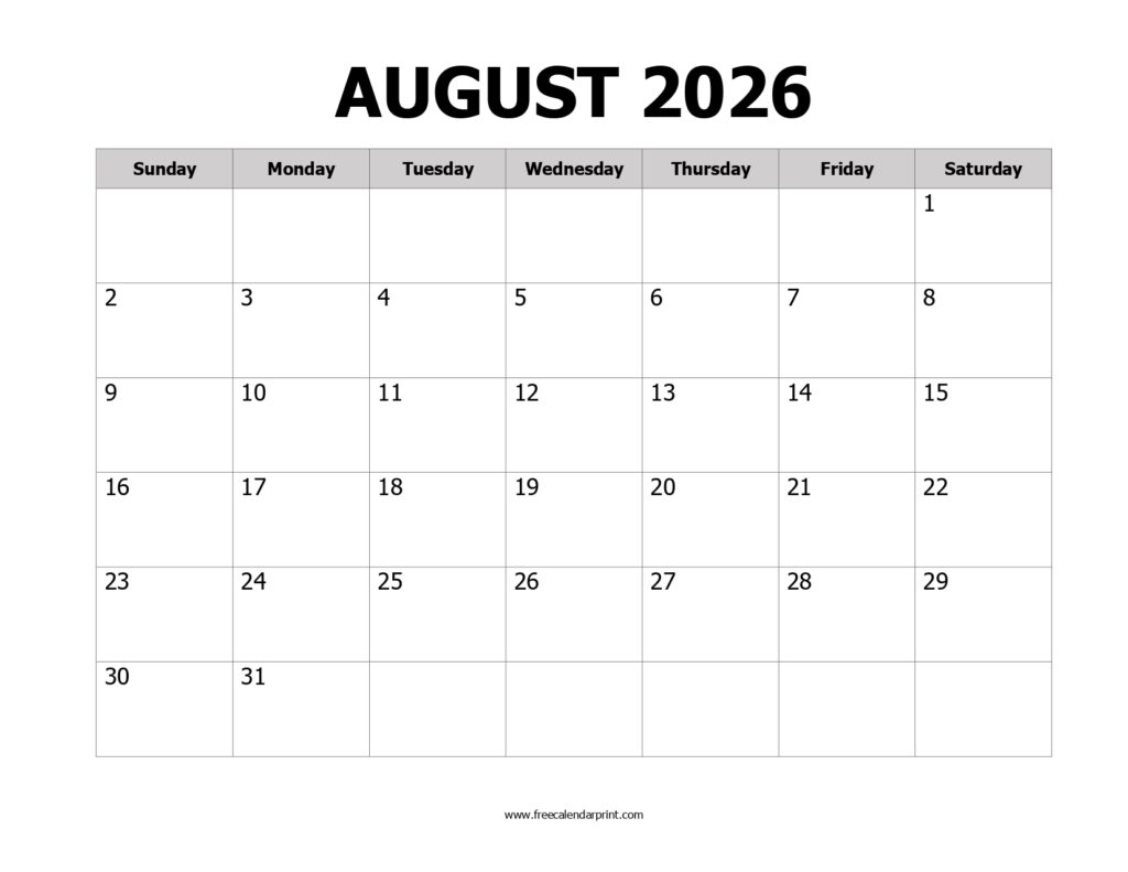 August 2026 Printable Calendar
