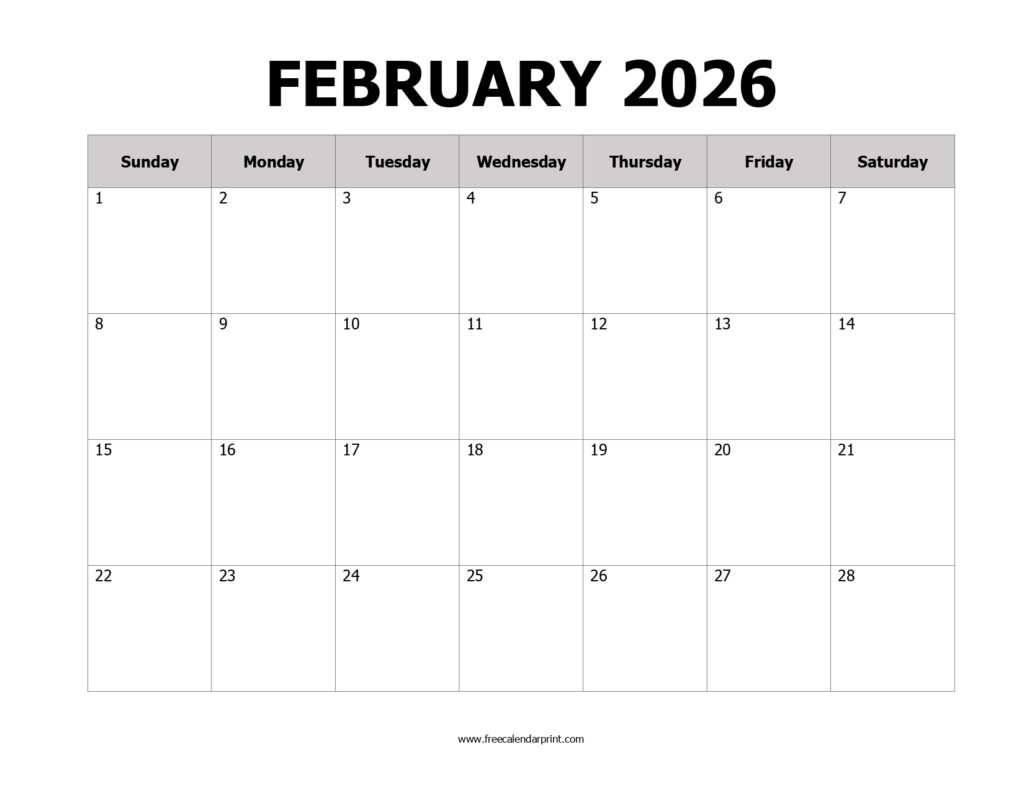 Printable February 2026 Calendar