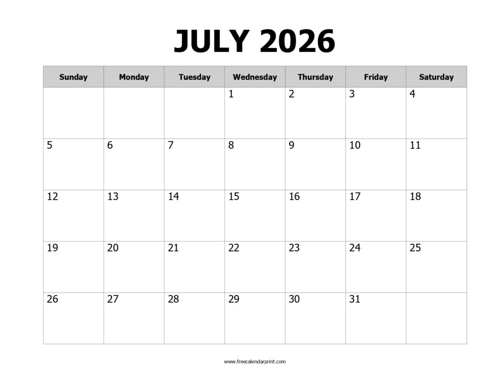 July 2026 Printable Calendar
