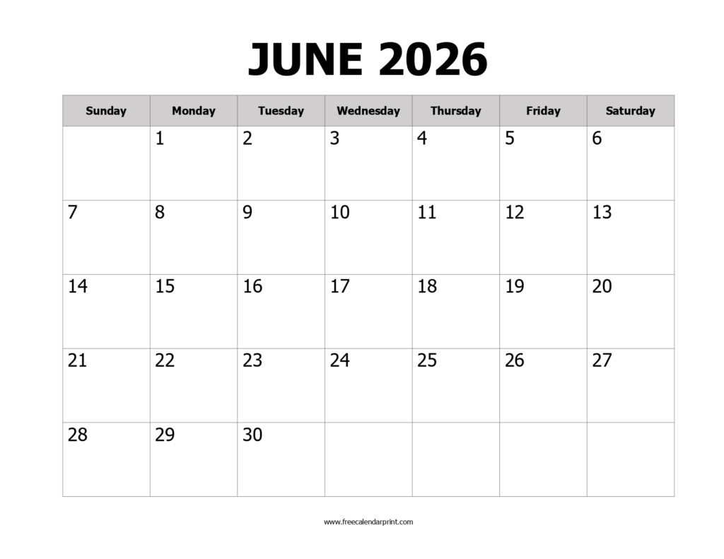 June 2026 Calendar Printable