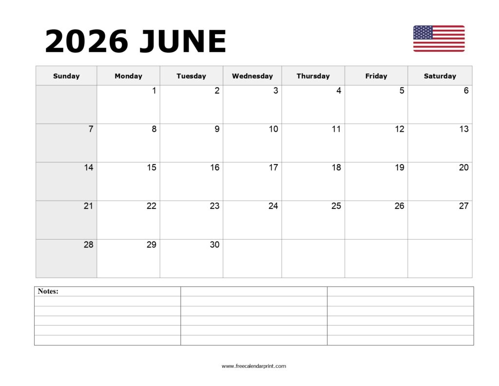 June 2026 Printable Calendar