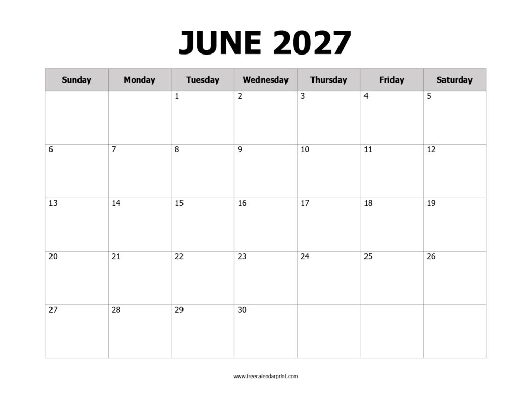 June 2027 Calendar Printable