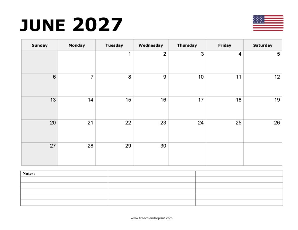 June 2027 Printable Calendar