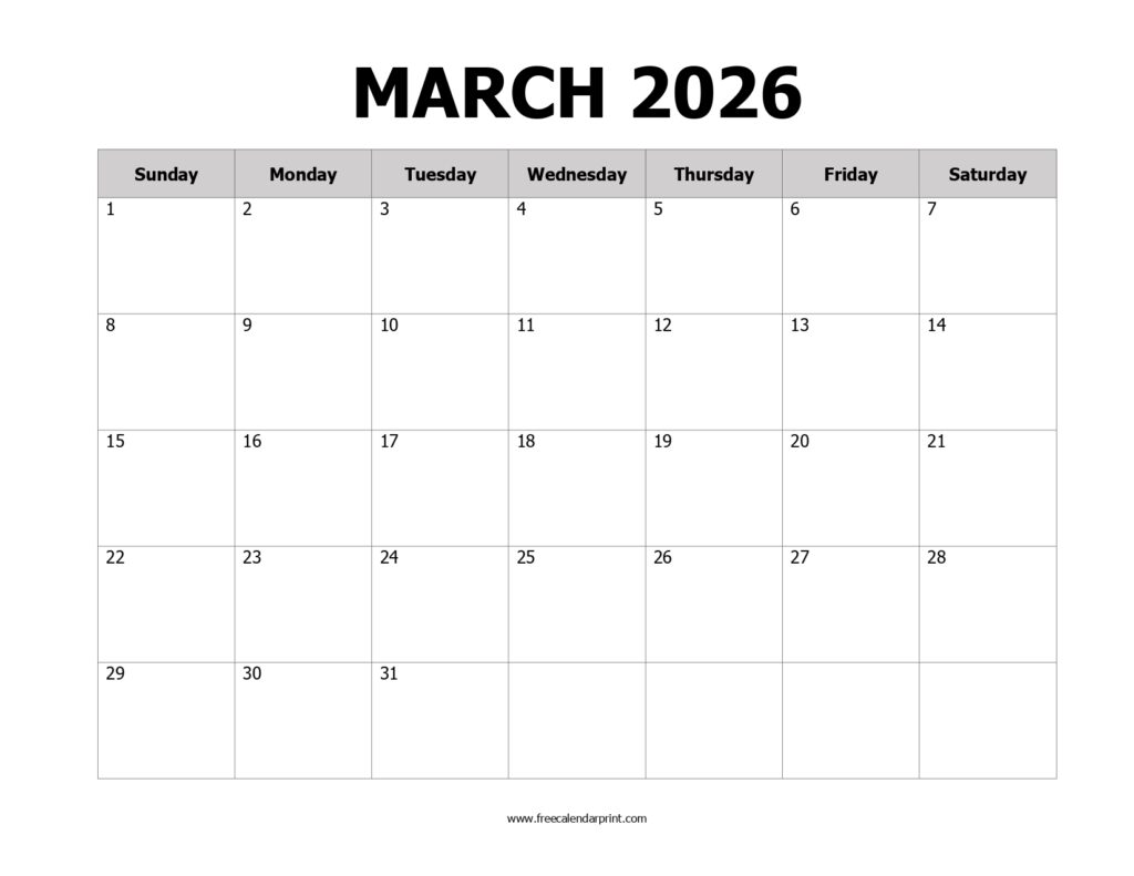 March 2026 Calendar Printable