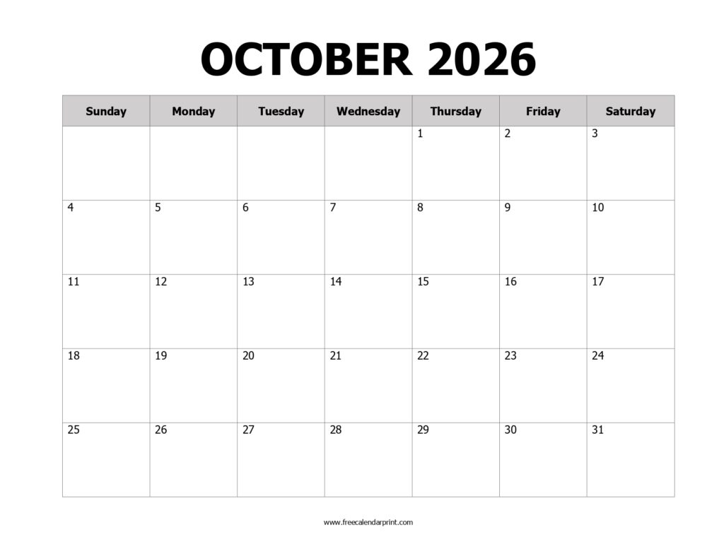 October 2026 Printable Calendar