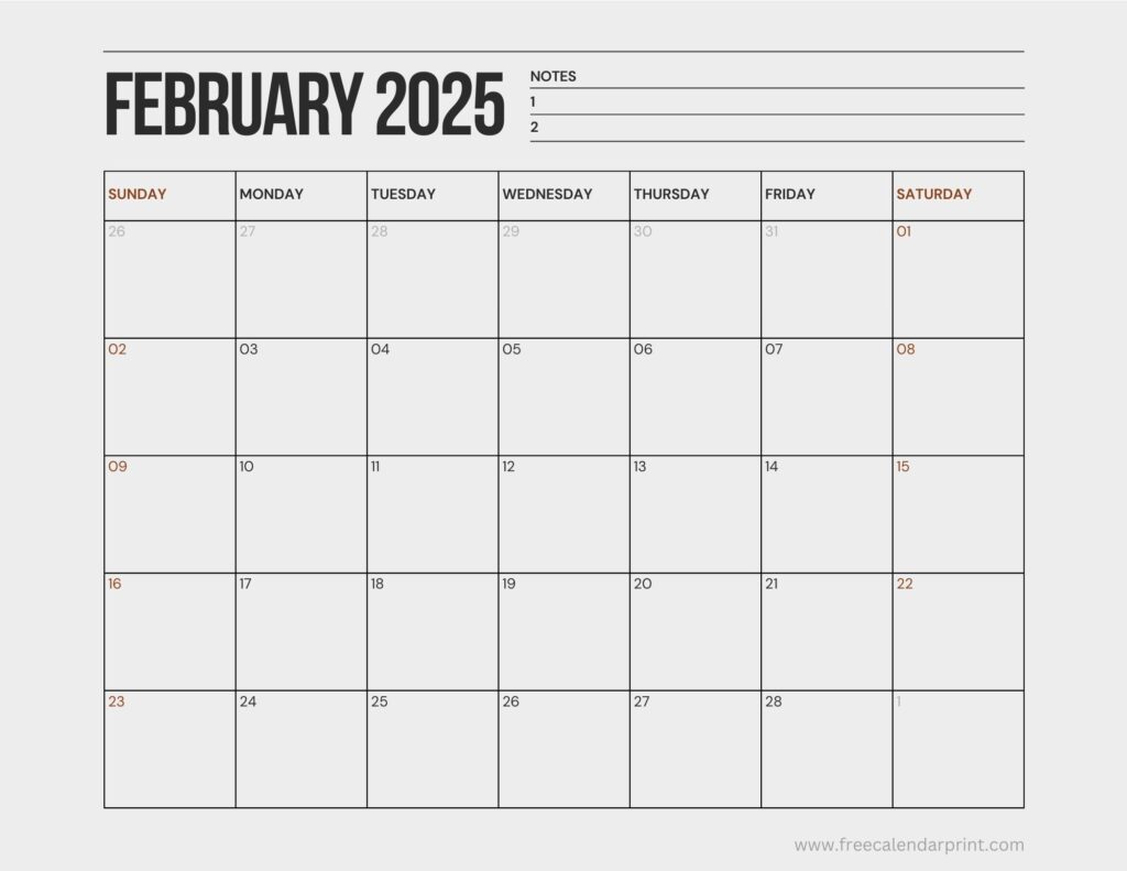 February 2025 calendar printable