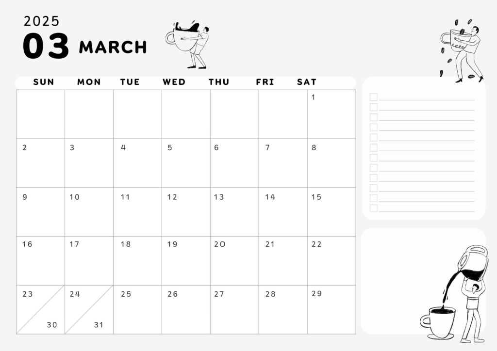 March 2025 calendar printable