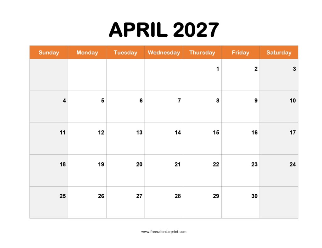 Blank April 2027 Calendar Printable