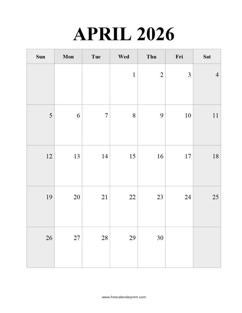 Printable Calendar April 2026