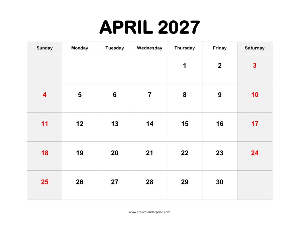 April 2027 Calendar Printable