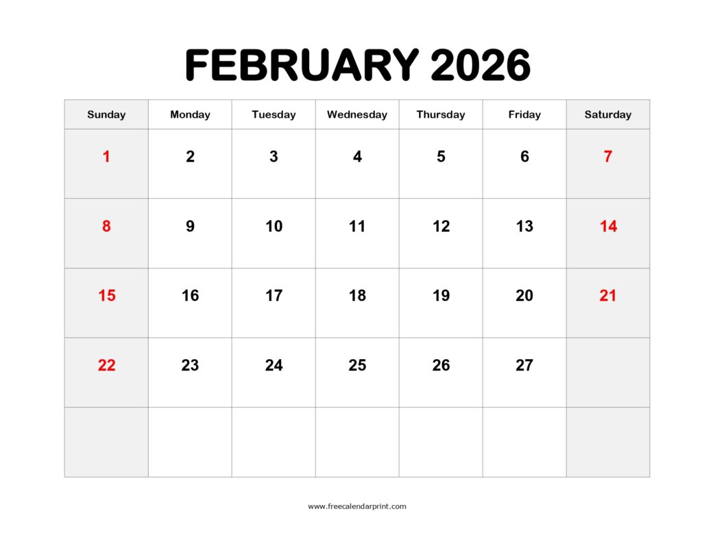 February 2026 Calendar Printable