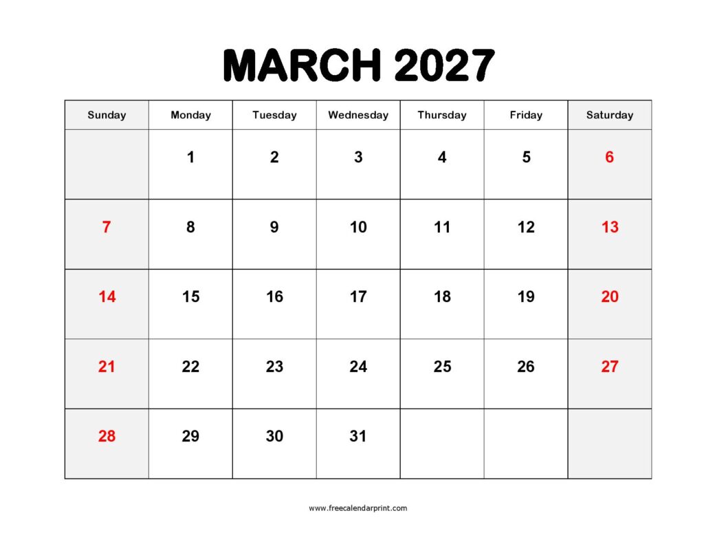 March 2027 Calendar