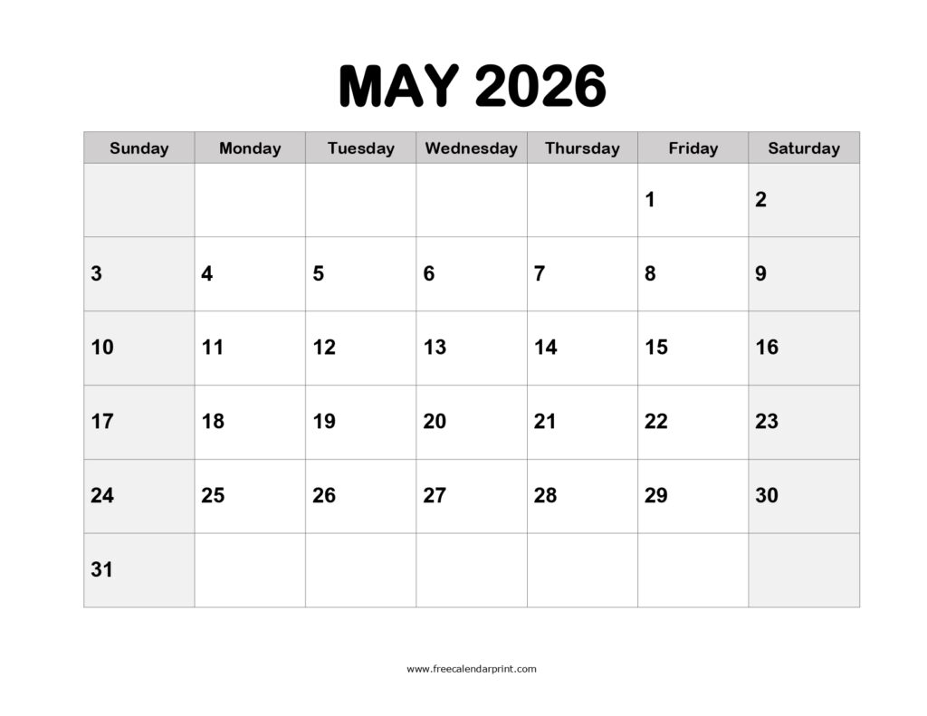 Printable May 2026 Calendar