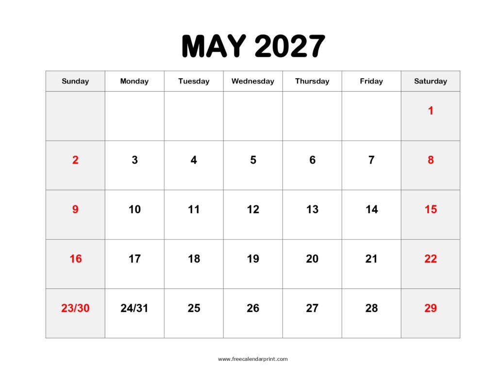 Printable May 2027 Calendar