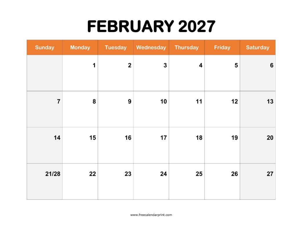 February 2027 Calendar Holidays