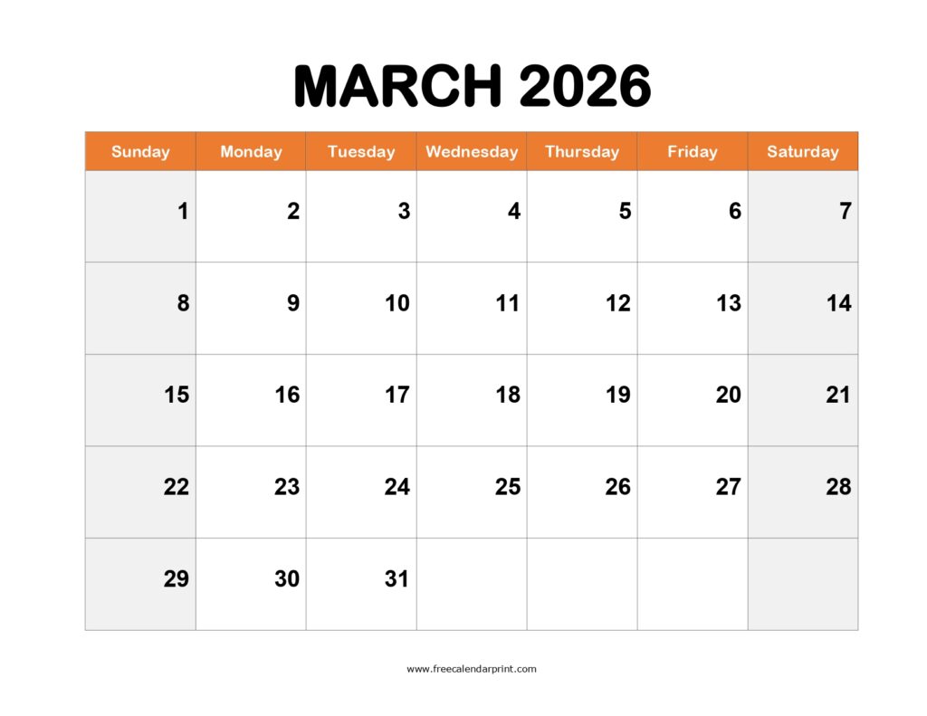 Printable March 2026 Calendar