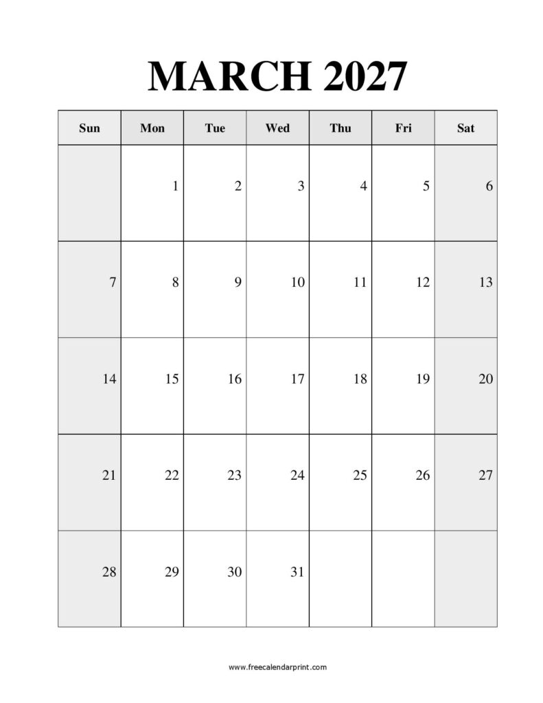March 2027 Calendar