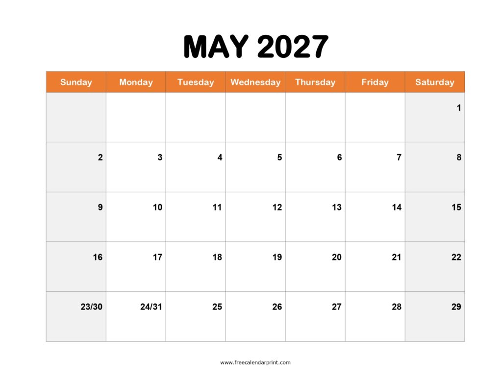 Printable May 2027 Calendar