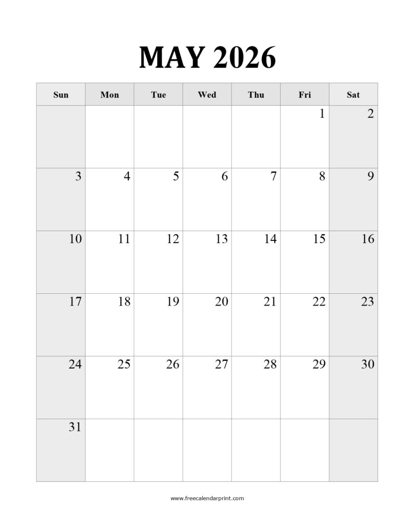 Printable Calendar for May 2026
