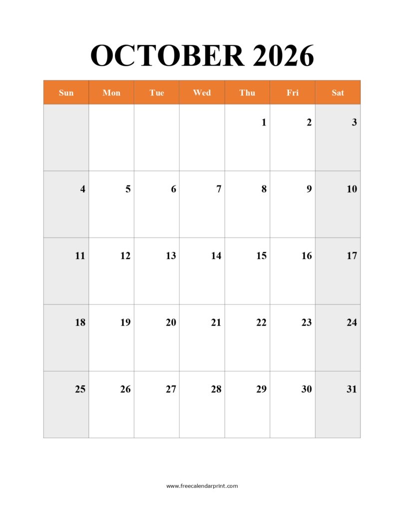 Printable Calendar October 2026